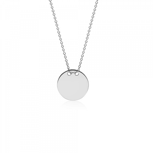 Round tag necklace, Κ14 white gold, ko5322