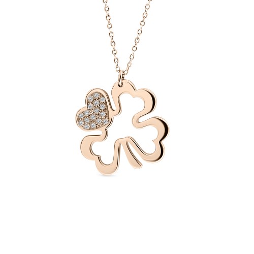 Four-leaf clover necklace, Κ14 pink gold with diamonds 0.07ct, VS2, H pk0094 NECKLACES Κοσμηματα - chrilia.gr