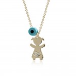 Necklace for baby and mum, K14 gold with girl, eye and diamonds 0.01ct, VS2, H, pk0107 NECKLACES Κοσμηματα - chrilia.gr