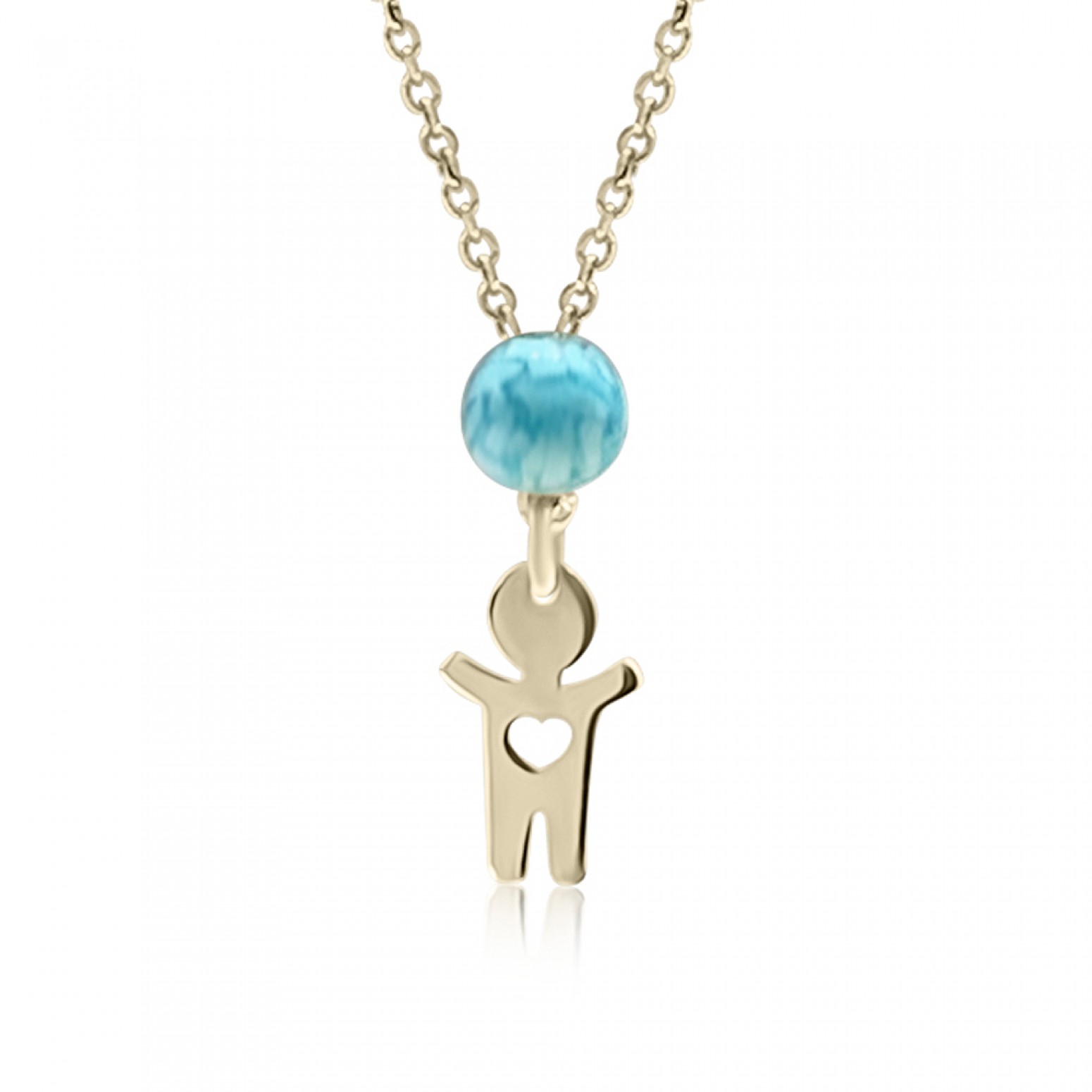 Νecklace for baby and mum, K14 gold with boy and turquoise, pk0178 NECKLACES Κοσμηματα - chrilia.gr