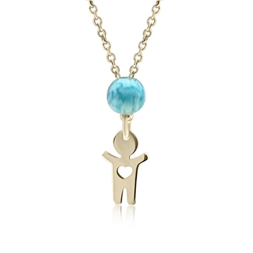 Νecklace for baby and mum, K14 gold with boy and turquoise, pk0178 NECKLACES Κοσμηματα - chrilia.gr