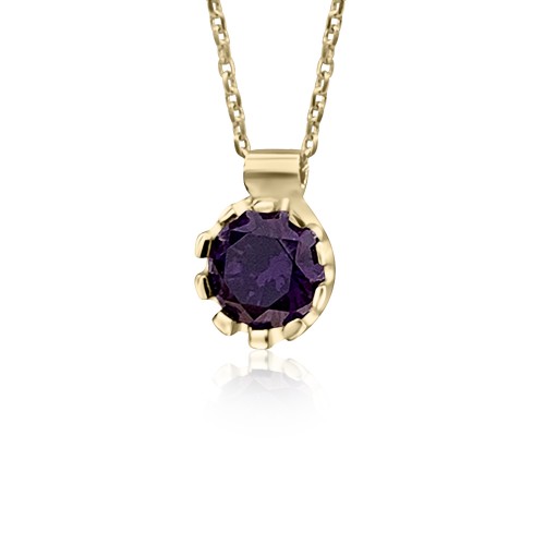 Solitaire necklace, Κ14 gold with purple zircon, ko4917 NECKLACES Κοσμηματα - chrilia.gr