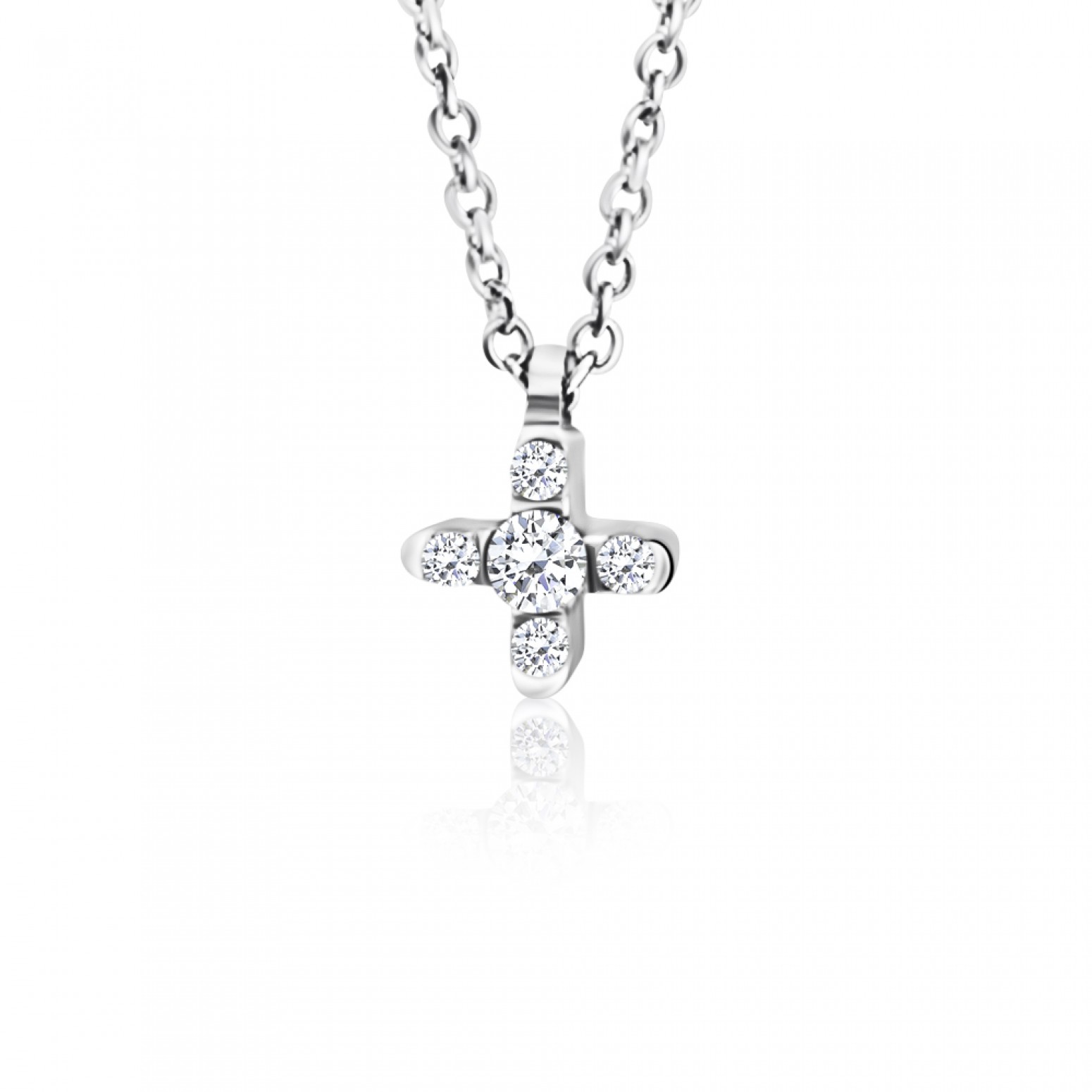 Cross necklace, Κ9 white gold with zircon, ko4935 NECKLACES Κοσμηματα - chrilia.gr