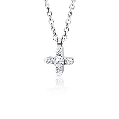 Cross necklace, Κ9 white gold with zircon, ko4935 NECKLACES Κοσμηματα - chrilia.gr