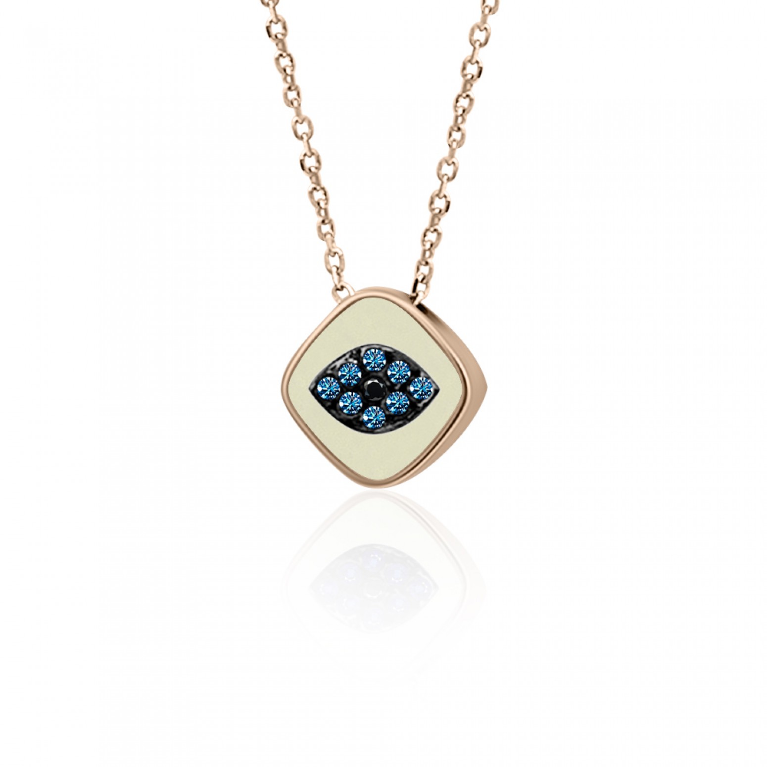 Eye necklace, Κ9 pink gold with blue, black zircon and enamel, ko4936 NECKLACES Κοσμηματα - chrilia.gr