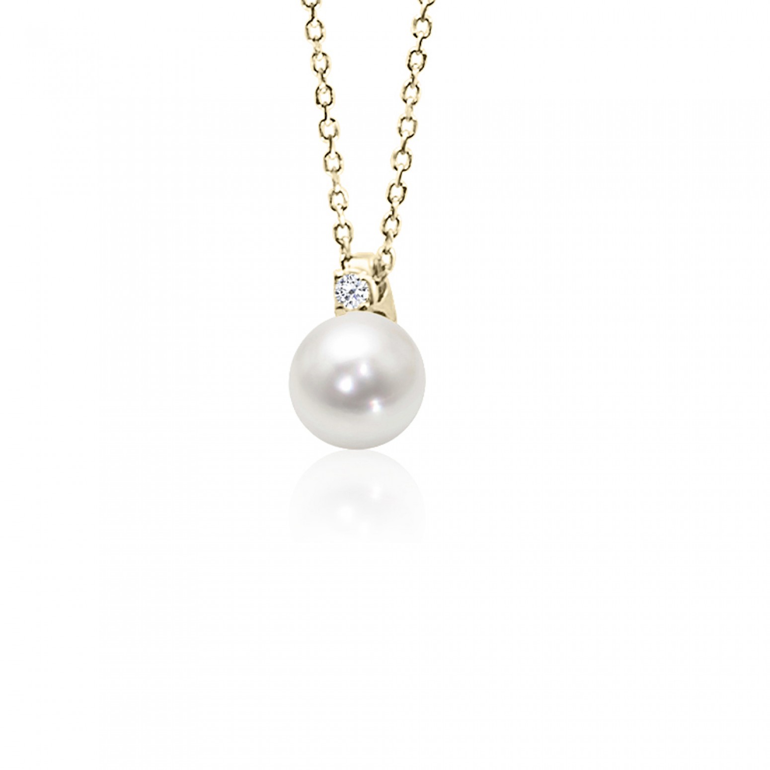 Necklace, Κ9 gold with pearl and zircon, ko4948 NECKLACES Κοσμηματα - chrilia.gr
