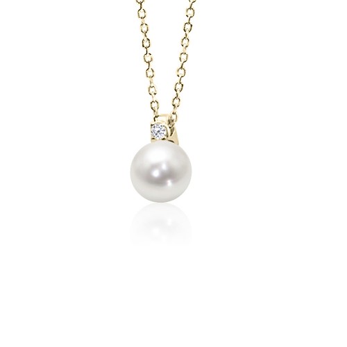 Necklace, Κ9 gold with pearl and zircon, ko4948 NECKLACES Κοσμηματα - chrilia.gr
