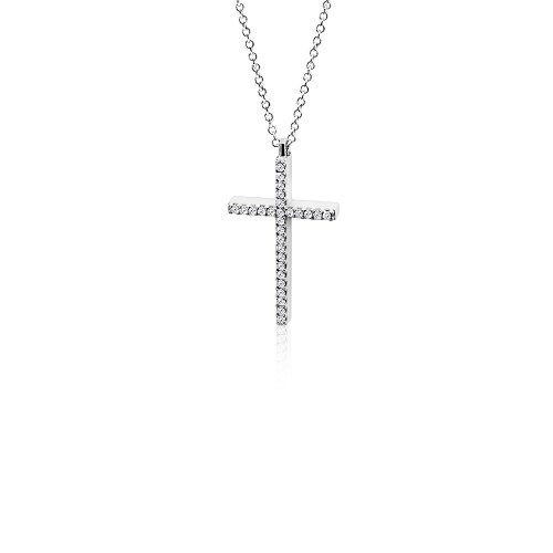 Cross necklace, Κ9 white gold with zircon, ko4952 NECKLACES Κοσμηματα - chrilia.gr