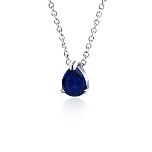 Drop necklace, Κ14 white gold with blue zircon, ko4980 NECKLACES Κοσμηματα - chrilia.gr