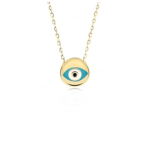 Eye necklace, Κ9 gold with zircon and enamel, ko5027 NECKLACES Κοσμηματα - chrilia.gr