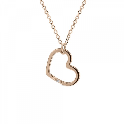 Heart necklace, Κ14 pink gold with diamond 0.003ct, VS2, H ko4717 NECKLACES Κοσμηματα - chrilia.gr