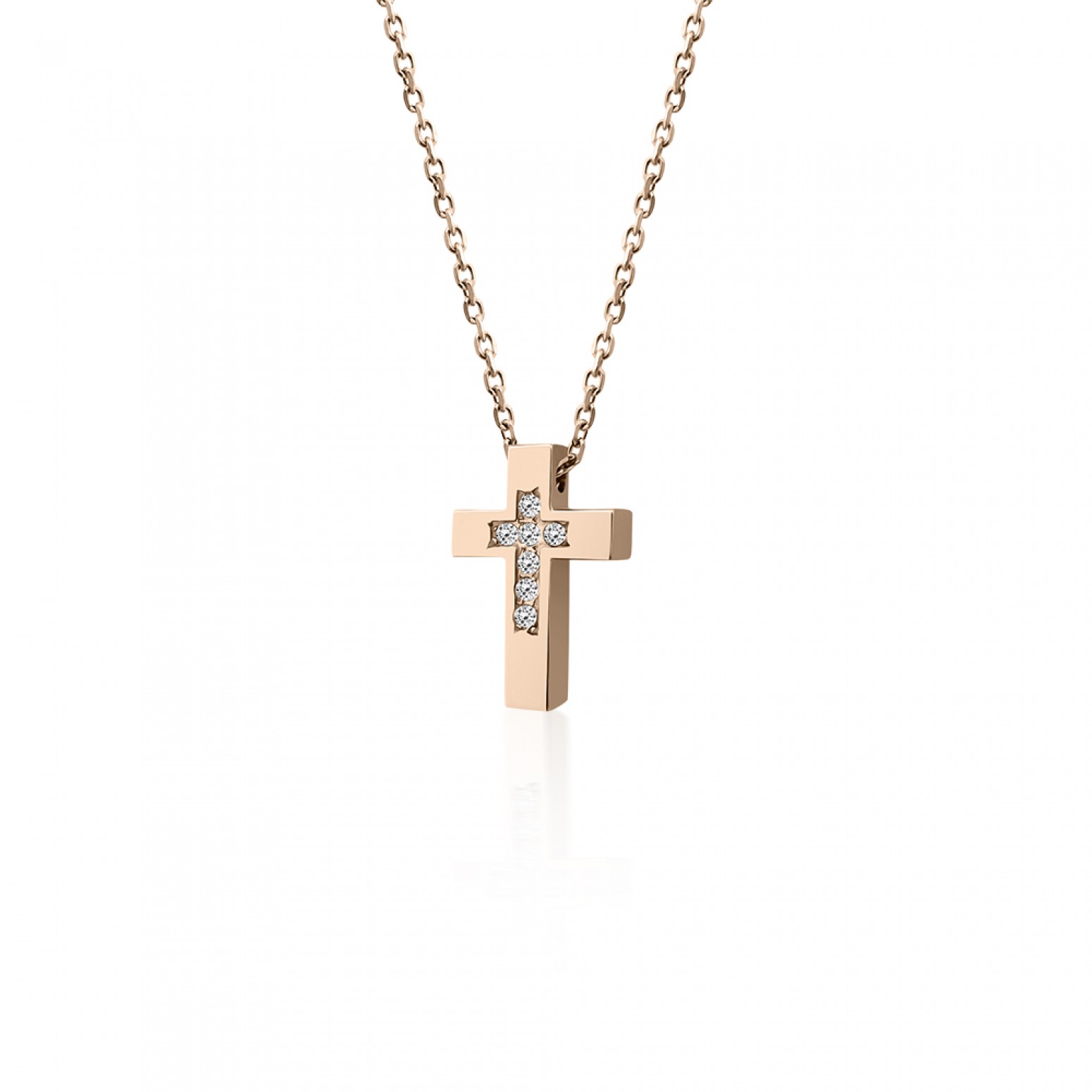 Cross necklace, Κ14 pink gold with zircon, ko5485 NECKLACES Κοσμηματα - chrilia.gr