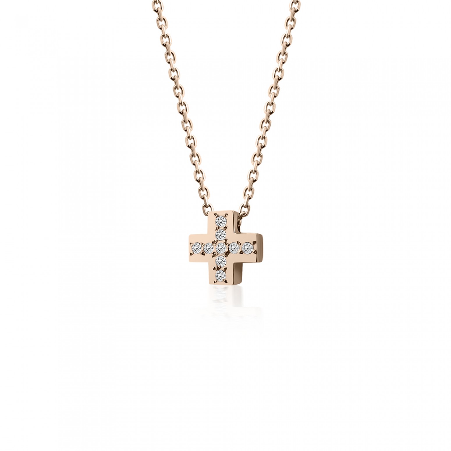 Cross necklace, Κ14 pink gold with zircon, ko5487 NECKLACES Κοσμηματα - chrilia.gr