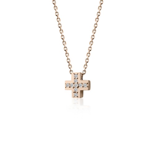 Cross necklace, Κ14 pink gold with zircon, ko5487 NECKLACES Κοσμηματα - chrilia.gr