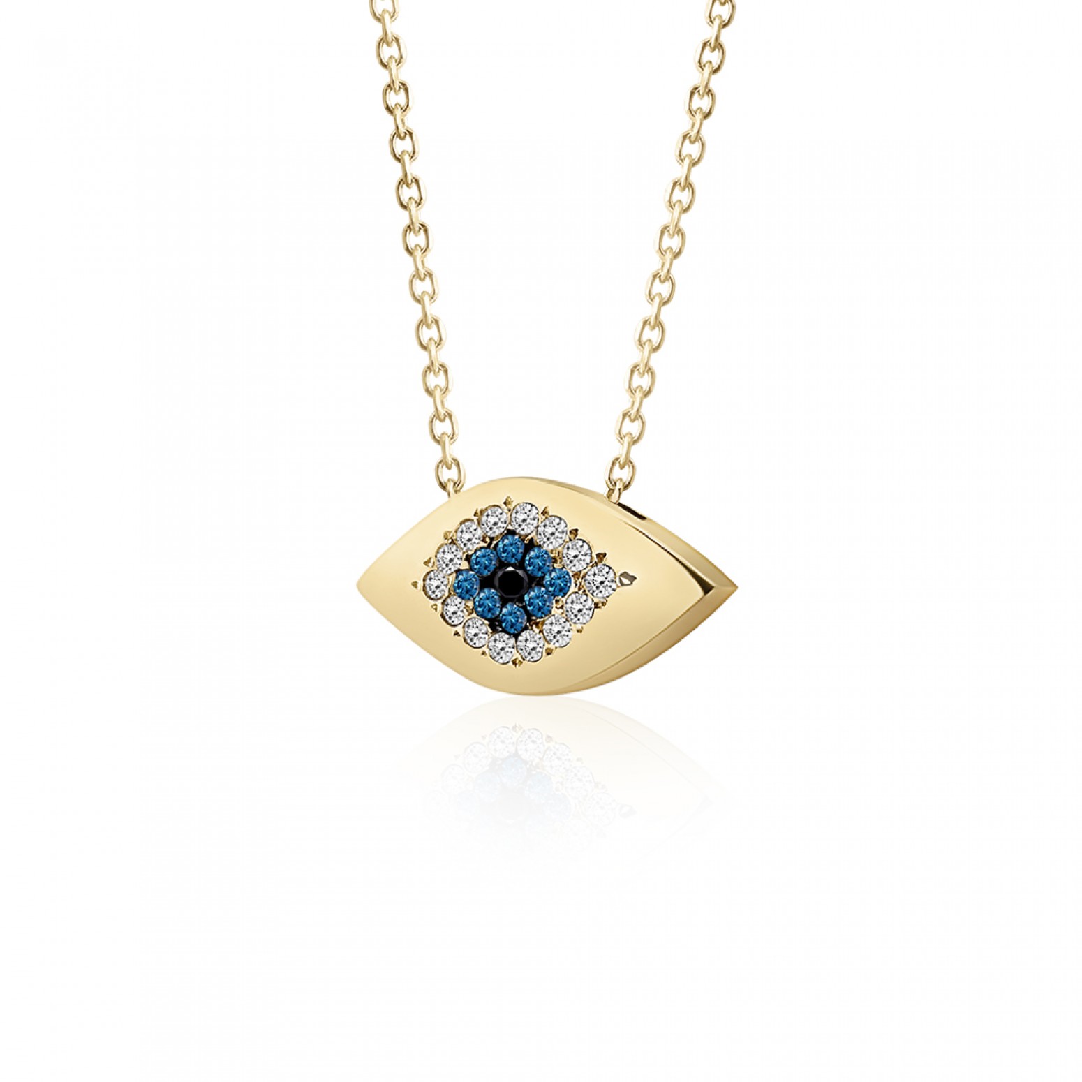 Eye necklace, Κ14 gold with white, blue and black zircon, ko5490 NECKLACES Κοσμηματα - chrilia.gr