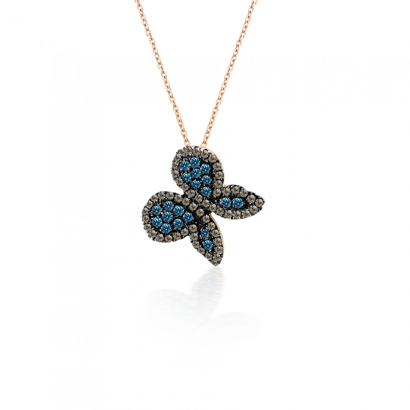 Butterfly necklace, Κ18 pink gold with blue diamonds 0.21ct and brown diamonds 0.14ct, ko5541 NECKLACES Κοσμηματα - chrilia.gr
