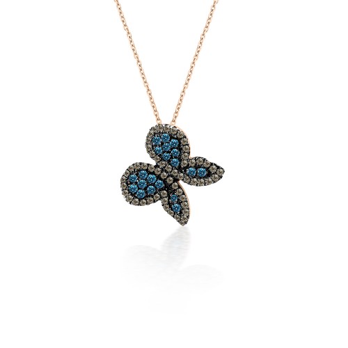 Butterfly necklace, Κ18 pink gold with blue diamonds 0.21ct and brown diamonds 0.14ct, ko5541 NECKLACES Κοσμηματα - chrilia.gr