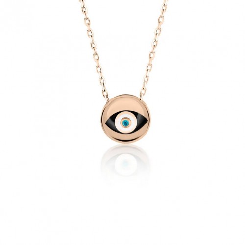 Eye necklace, Κ9 pink gold with zircon and enamel, ko5025 NECKLACES Κοσμηματα - chrilia.gr