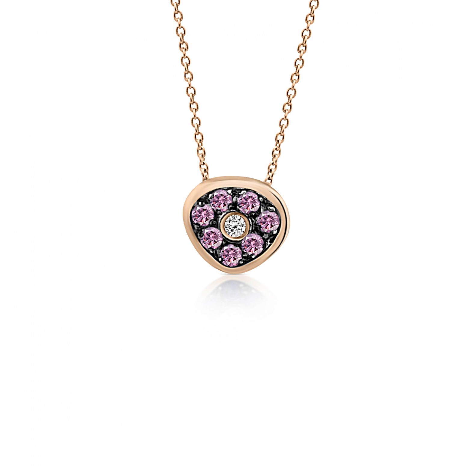 Eye necklace, Κ9 pink gold with pink sapphires 0.18ct and diamond 0.02ct, VS1, H ko5789 NECKLACES Κοσμηματα - chrilia.gr