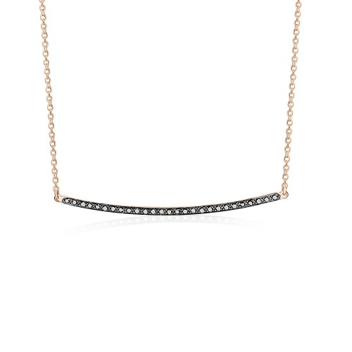 Pink gold necklace, Κ14 with black diamonds 0.11ct, pk0117 NECKLACES Κοσμηματα - chrilia.gr