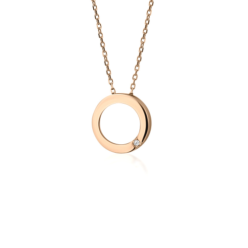 Round necklace, Κ14 pink gold with zircon, ko5160 NECKLACES Κοσμηματα - chrilia.gr