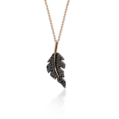 Feather necklace, Κ18 pink gold with brown diamonds 0.25ct, ko5184 NECKLACES Κοσμηματα - chrilia.gr