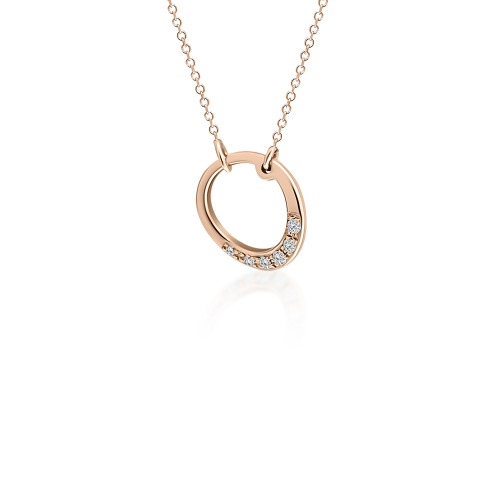 Round necklace, Κ14 pink gold with diamonds 0.02ct, VS2, H pk0143 NECKLACES Κοσμηματα - chrilia.gr
