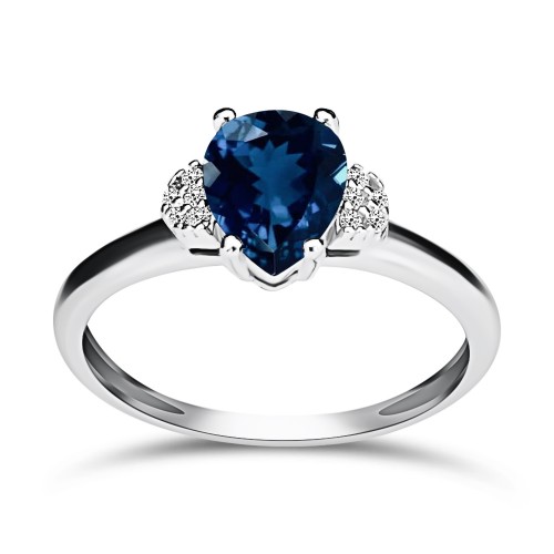 Solitaire ring 14K white gold with blue and white zircon, da3863 ENGAGEMENT RINGS Κοσμηματα - chrilia.gr