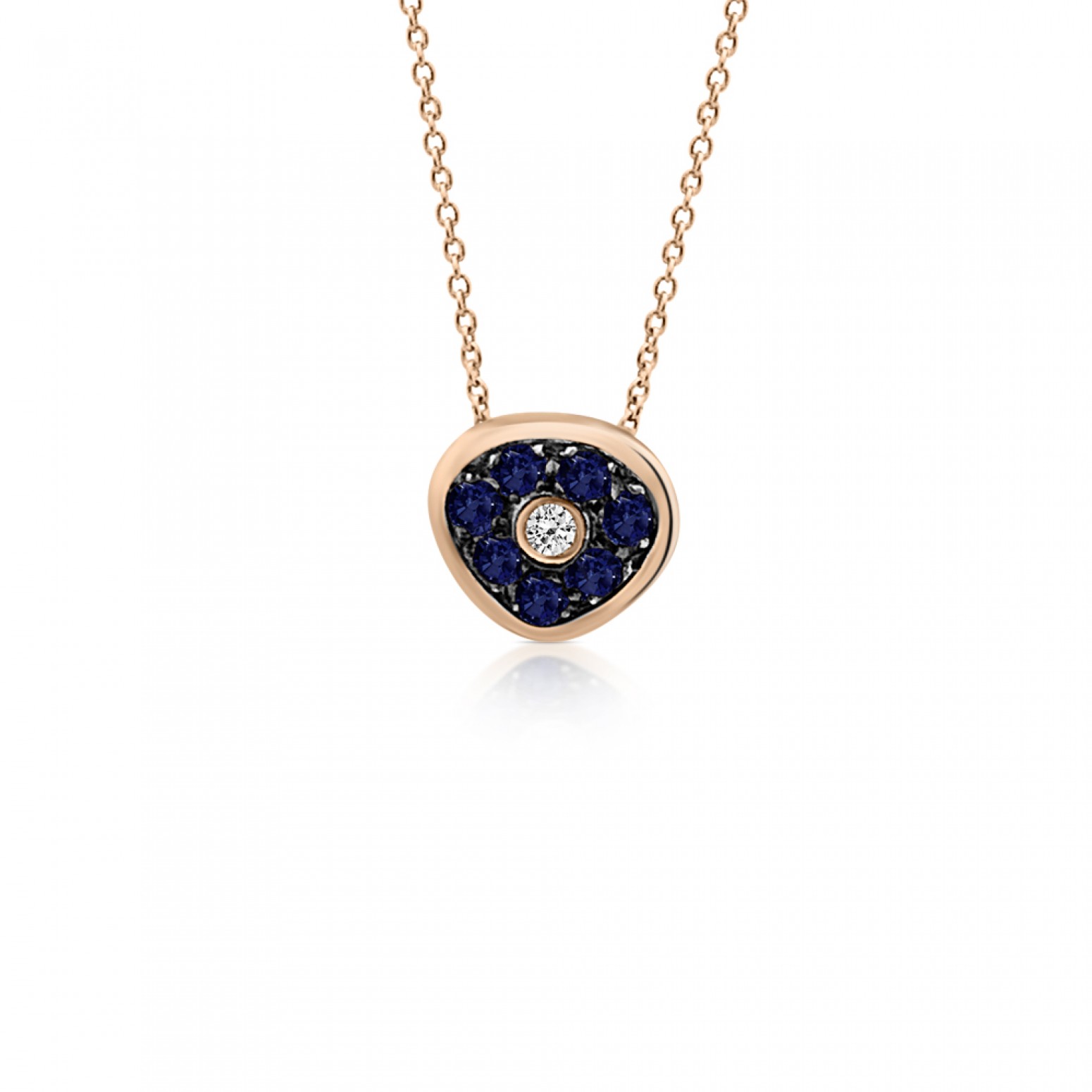 Eye necklace, Κ18 pink gold with sapphires 0.18ct and diamond 0.02ct, VS1, H ko3419 NECKLACES Κοσμηματα - chrilia.gr