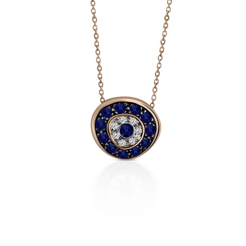 Eye necklace, Κ18 pink gold with sapphires 0.48ct and diamonds 0.06ct, VS1, H ko3697 NECKLACES Κοσμηματα - chrilia.gr