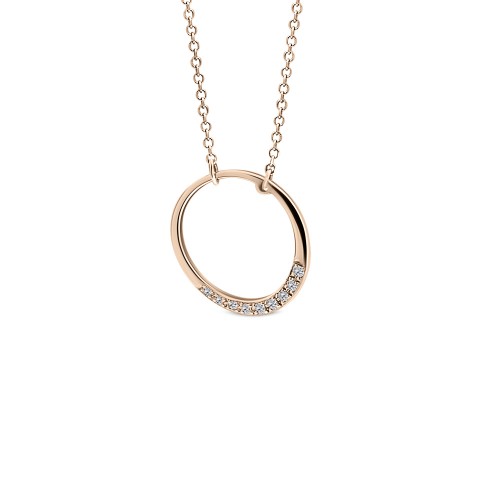 Round necklace, Κ14 pink gold with diamonds 0.04ct, VS2, H ko3893 NECKLACES Κοσμηματα - chrilia.gr