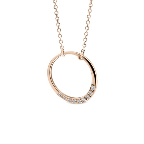 Round necklace, Κ14 pink gold with diamonds 0.05ct, VS2, H ko3894 NECKLACES Κοσμηματα - chrilia.gr