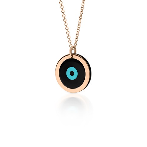 Eye necklace, Κ14 pink gold with corian, ko4810 NECKLACES Κοσμηματα - chrilia.gr