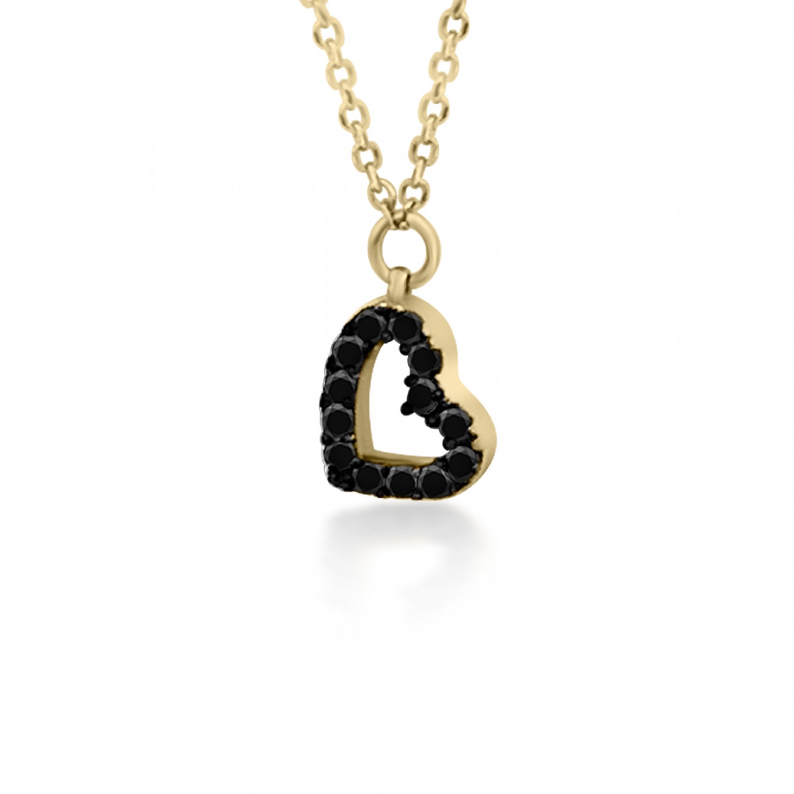 Heart necklace, Κ9 gold with black zircon, ko5091 NECKLACES Κοσμηματα - chrilia.gr