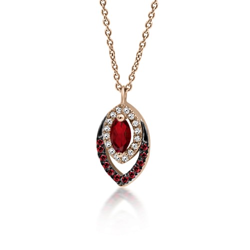 Necklace, Κ18 pink gold with rubies 0.21ct and diamonds 0.04ct VS1, H ko5182 NECKLACES Κοσμηματα - chrilia.gr