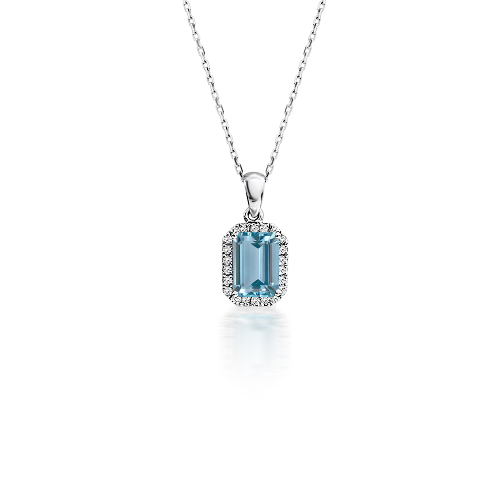 Multistone necklace 18K white gold with aquamarine 0.81ct and diamonds 0.09ct, VS1, H ko5192