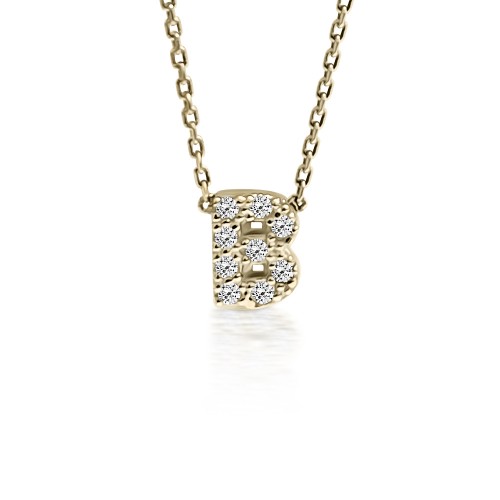 Monogram necklace Β, Κ14 gold with zircon, ko5194 NECKLACES Κοσμηματα - chrilia.gr