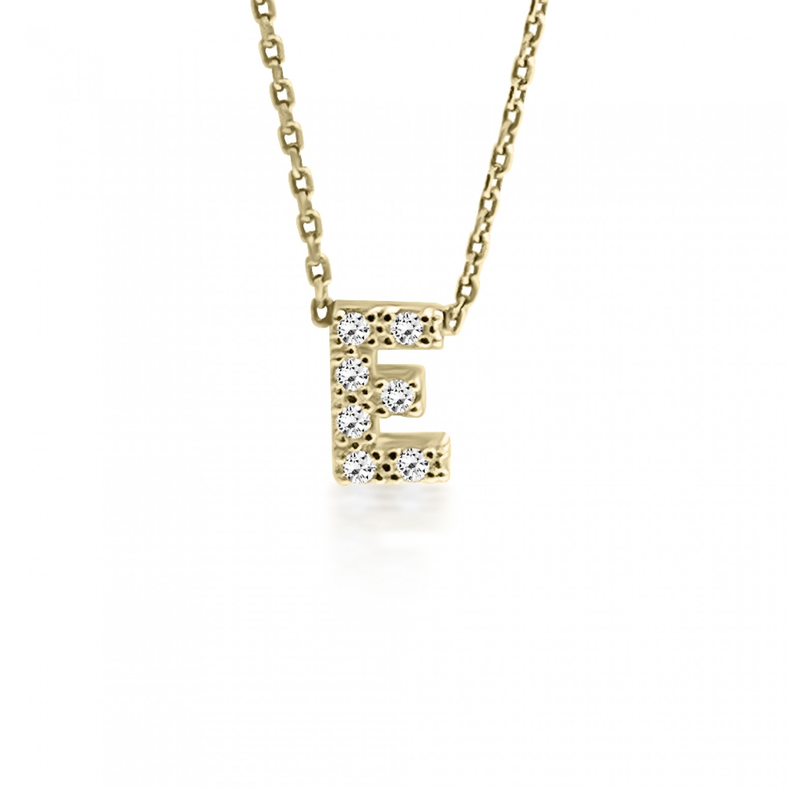 Monogram necklace Ε, Κ14 gold with zircon, ko5196 NECKLACES Κοσμηματα - chrilia.gr