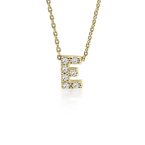 Monogram necklace Ε, Κ14 gold with zircon, ko5196 NECKLACES Κοσμηματα - chrilia.gr