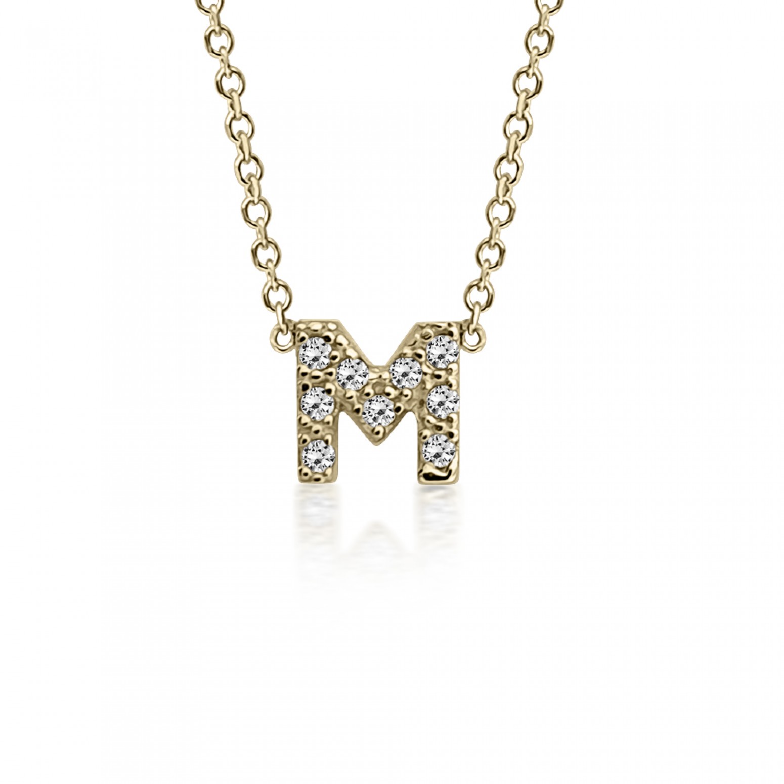 Monogram necklace Μ, Κ14 gold with zircon, ko5198 NECKLACES Κοσμηματα - chrilia.gr