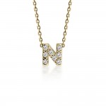 Monogram necklace Ν, Κ14 gold with zircon, ko5199 NECKLACES Κοσμηματα - chrilia.gr