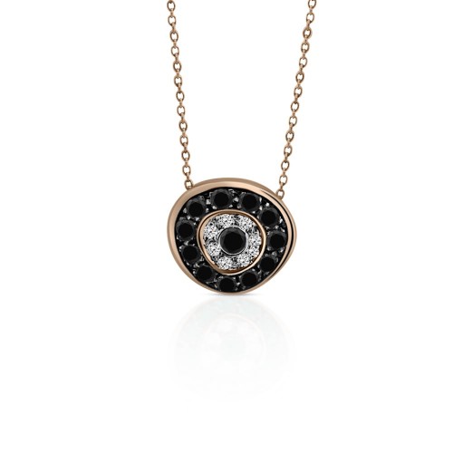Eye necklace, Κ18 pink gold with black diamonds 0.60ct and white diamonds 0.06ct, VS1, H ko5264 NECKLACES Κοσμηματα - chrilia.gr