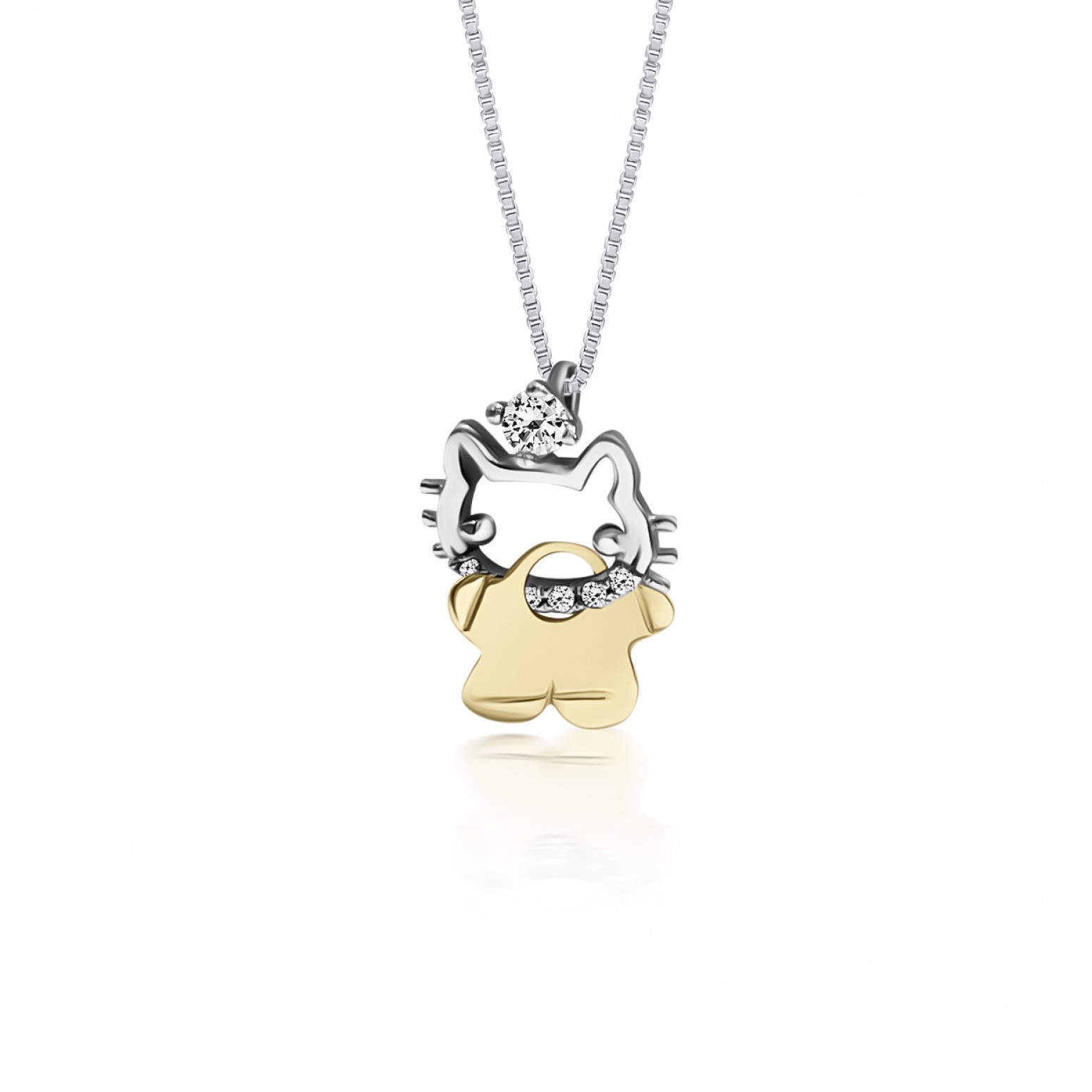 Hello kitty necklace, Κ14 white gold with zircon, ko1589 NECKLACES Κοσμηματα - chrilia.gr
