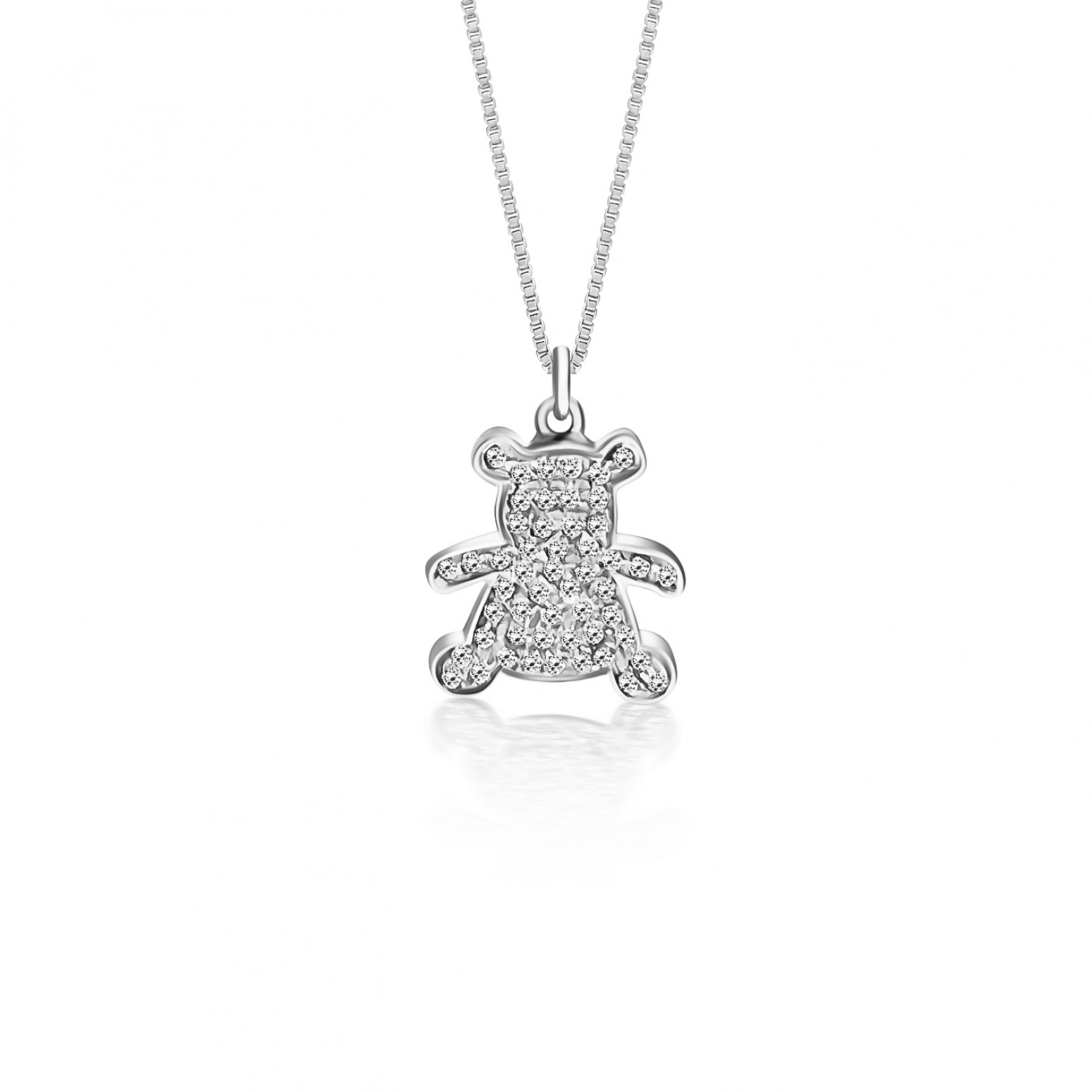 Teddy bear necklace, Κ14 white gold with zircon, ko1749 NECKLACES Κοσμηματα - chrilia.gr