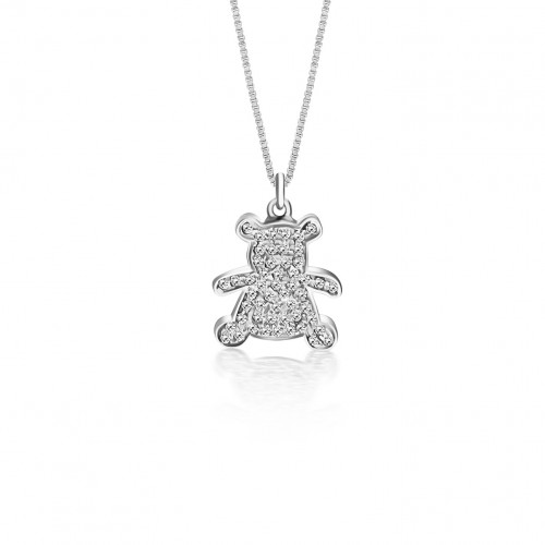Teddy bear necklace, Κ14 white gold with zircon, ko1749 NECKLACES Κοσμηματα - chrilia.gr