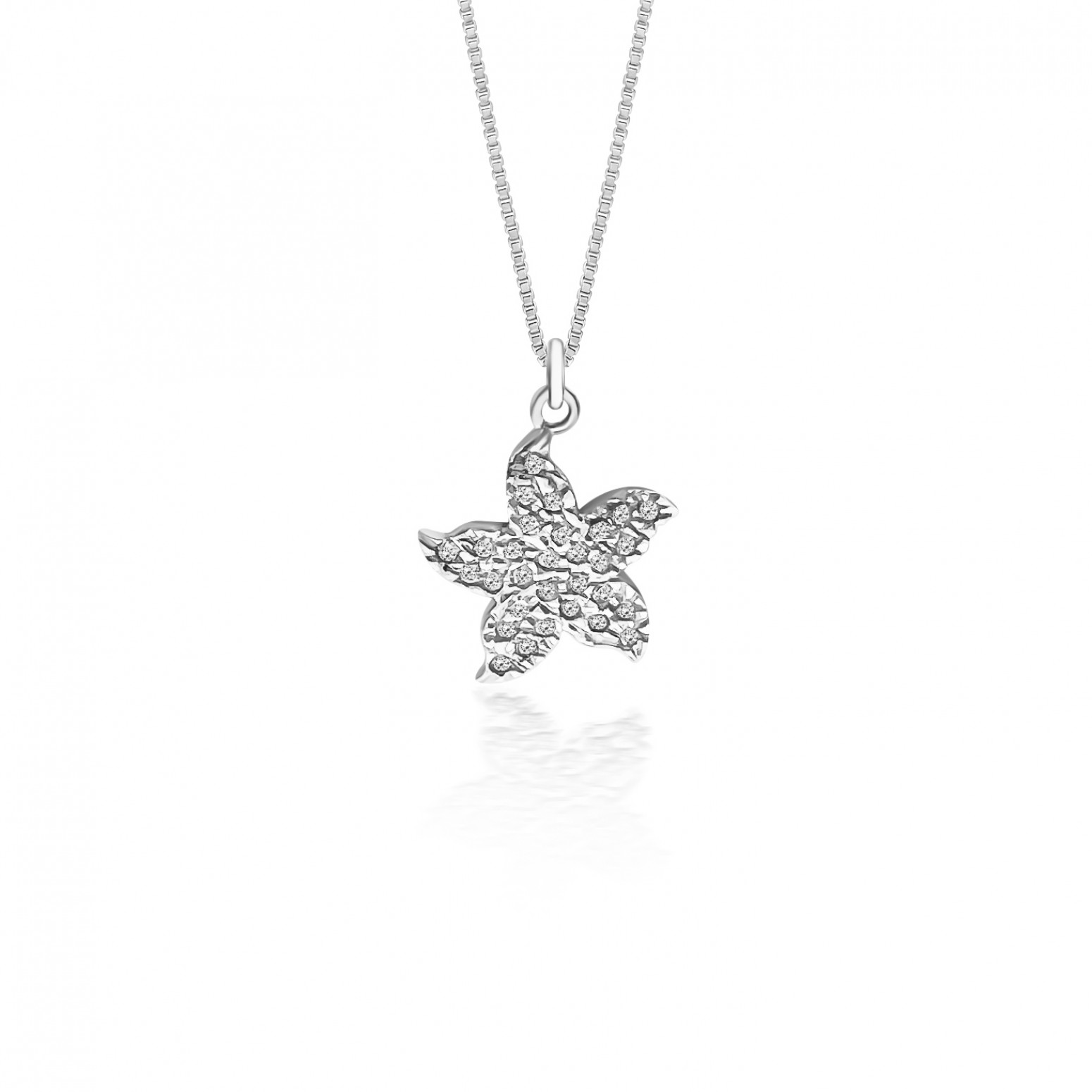Starfish necklace, Κ14 white gold with zircon, ko1750 NECKLACES Κοσμηματα - chrilia.gr