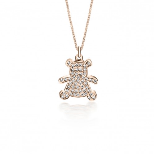 Bear necklace, Κ14 pink gold with zircon, ko1859 NECKLACES Κοσμηματα - chrilia.gr