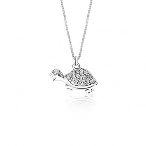 Turtle necklace, Κ14 white gold with zircon, ko2299 NECKLACES Κοσμηματα - chrilia.gr