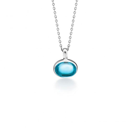 Oval necklace, Κ14 white gold with blue topaz, ko3270 NECKLACES Κοσμηματα - chrilia.gr
