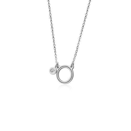 Round necklace, Κ14 white gold with diamond 0.02ct, VS2, H ko5321 NECKLACES Κοσμηματα - chrilia.gr